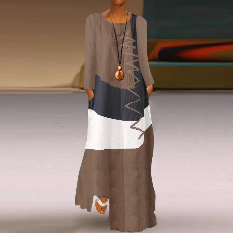 Plus Size Long Sleeves Vintage Dresses-Maxi Dreses-Khaki-S-Free Shipping at meselling99