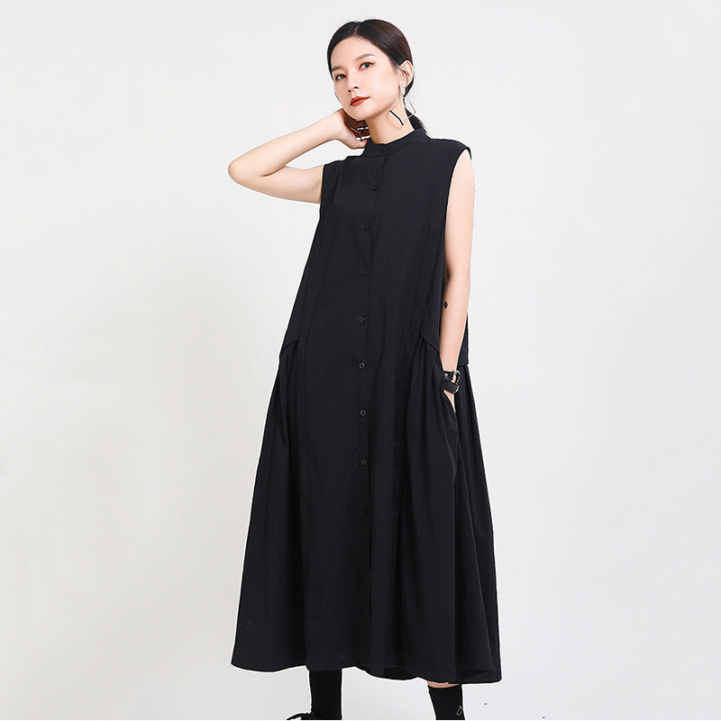 Elegant High Neck Linen Sleeves Women Long Dresses-Dresses-Black-One Size-Free Shipping at meselling99