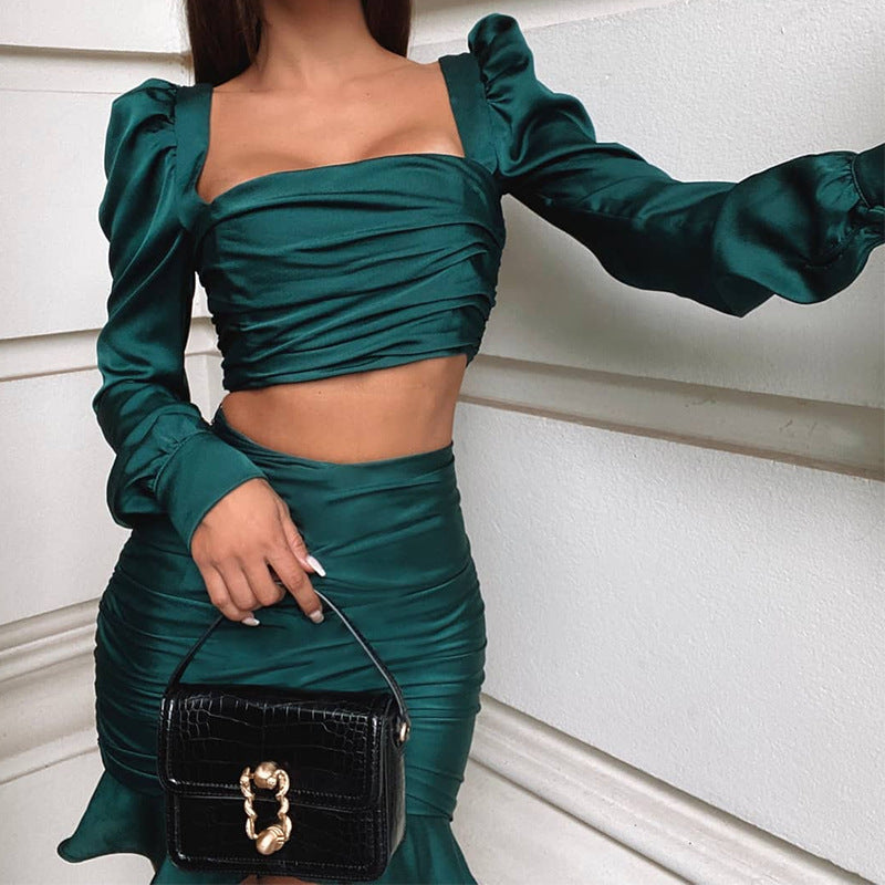 Sexy Women Ruffled High Waist Tops&skirts Two Pieces-Dresses-Free Shipping at meselling99