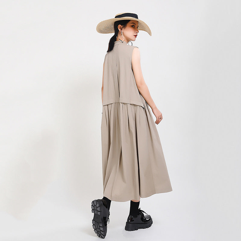 Elegant High Neck Linen Sleeves Women Long Dresses-Dresses-Free Shipping at meselling99