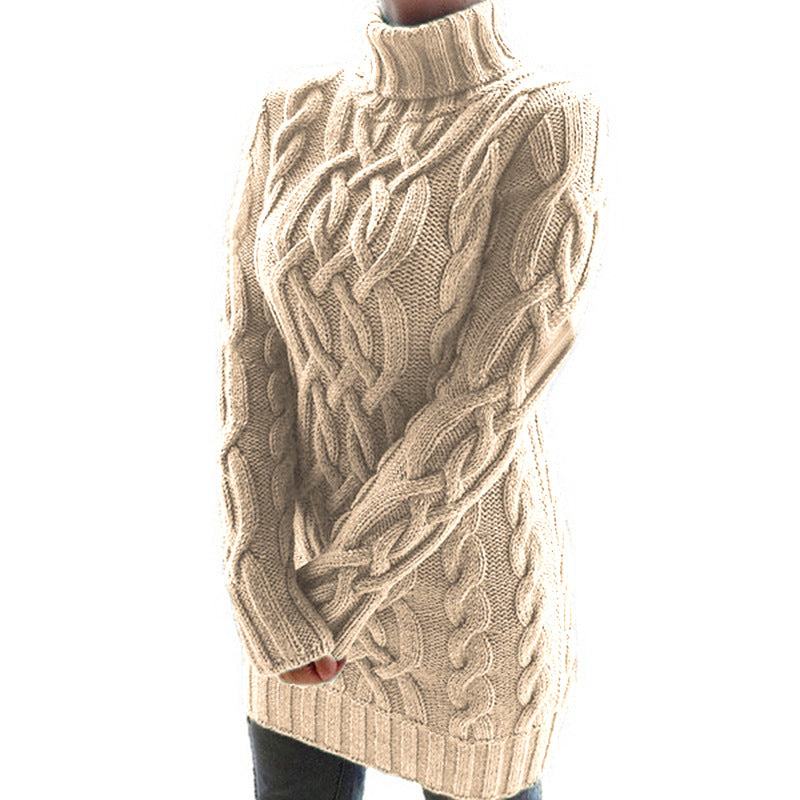 Vintage High Neck Knitted Pullover Sweaters-Shirts & Tops-Khaki-S-Free Shipping at meselling99