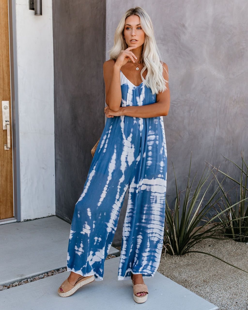 Plus Sizes Women Loose Straps Print Long Jumpsuits-Blue-S-Free Shipping at meselling99