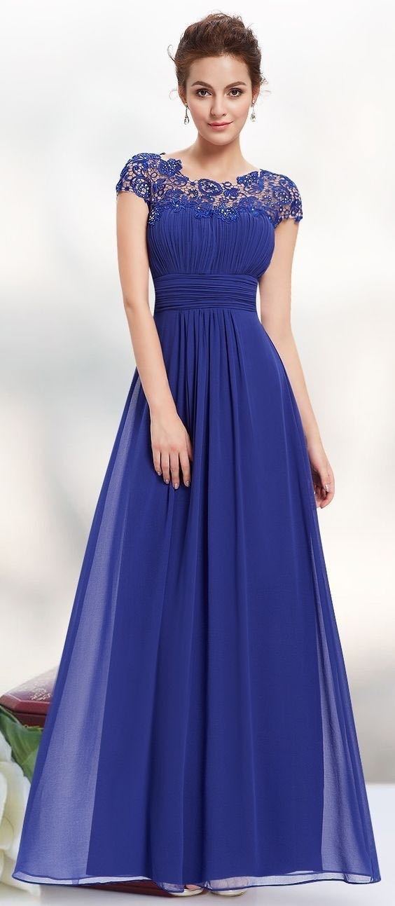 Elegant Women Long Lace Dresses-Dresses-Blue-S-Free Shipping at meselling99