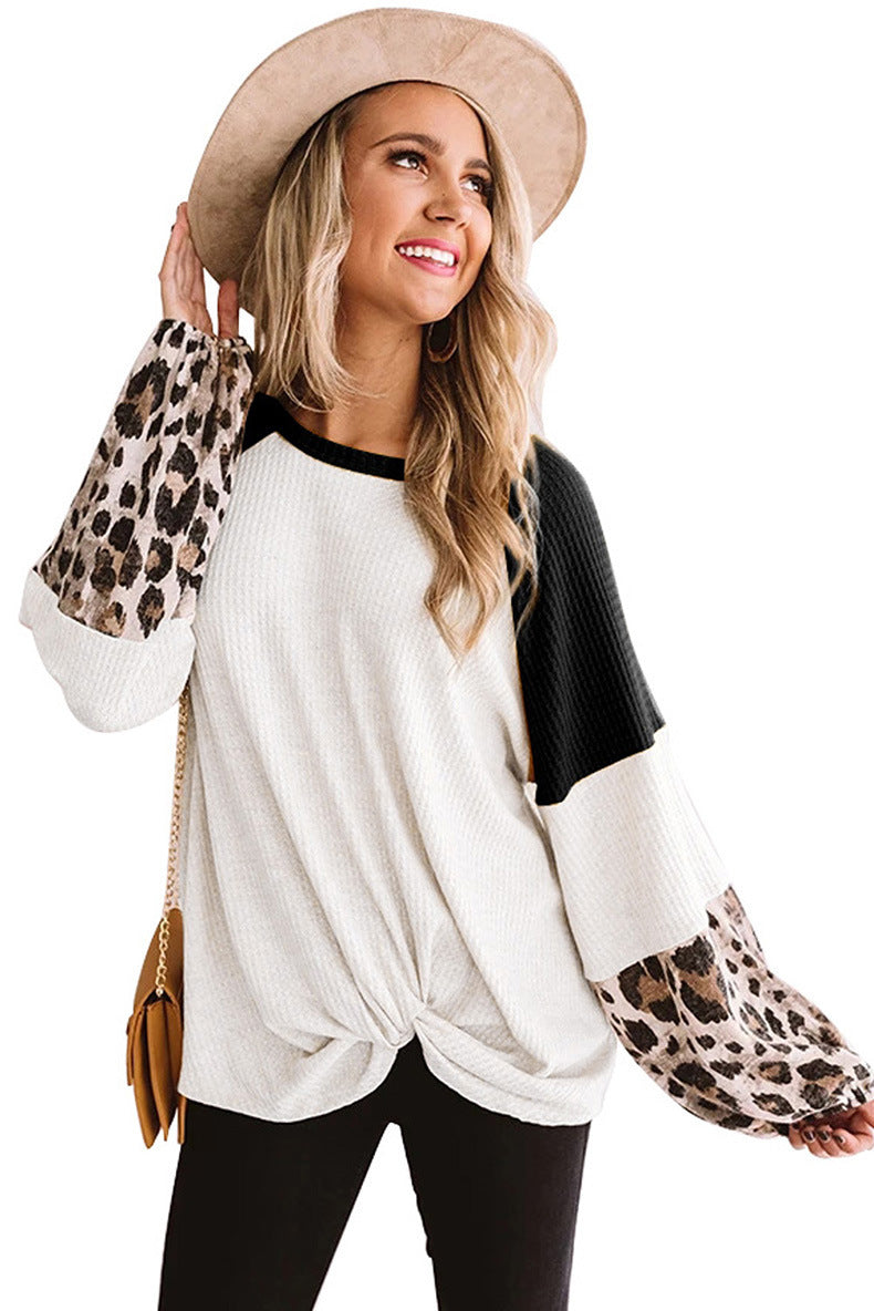 Casual Women Leopard Knitting Long Sleeves T Shirts-Women Sweaters-Black-S-Free Shipping at meselling99