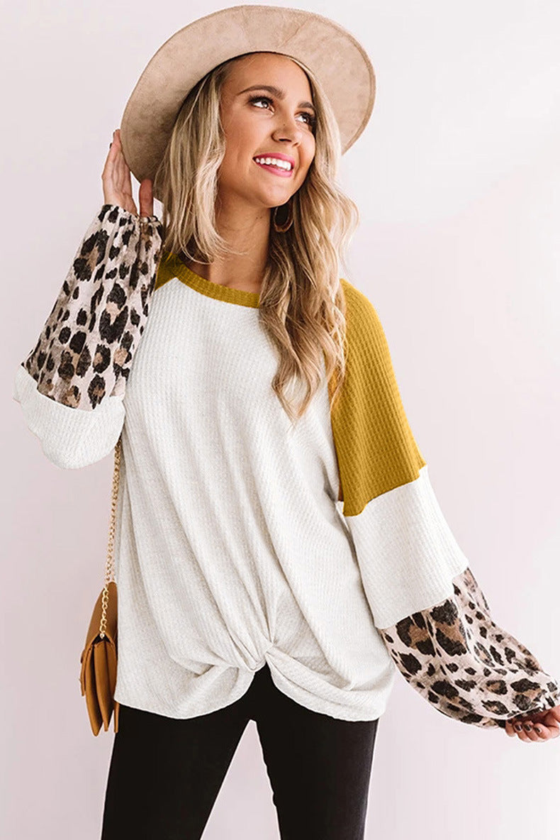 Casual Women Leopard Knitting Long Sleeves T Shirts-Women Sweaters-White-S-Free Shipping at meselling99