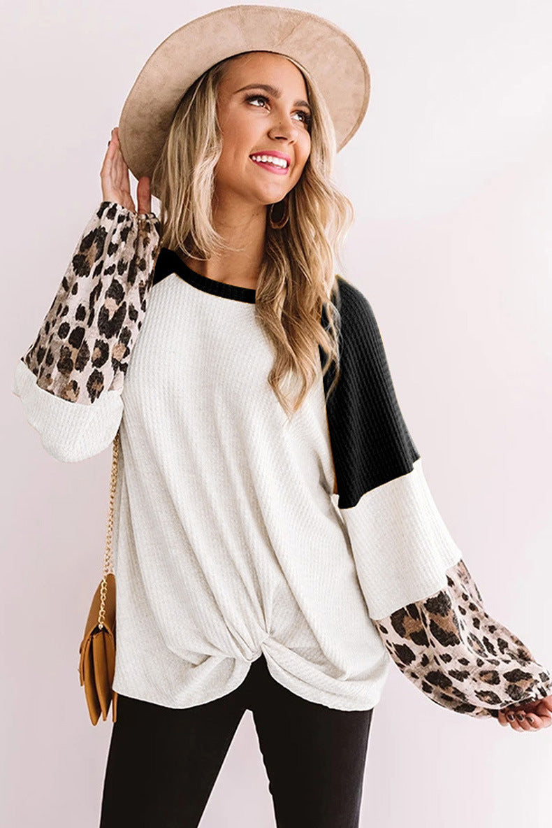 Casual Women Leopard Knitting Long Sleeves T Shirts-Women Sweaters-Free Shipping at meselling99