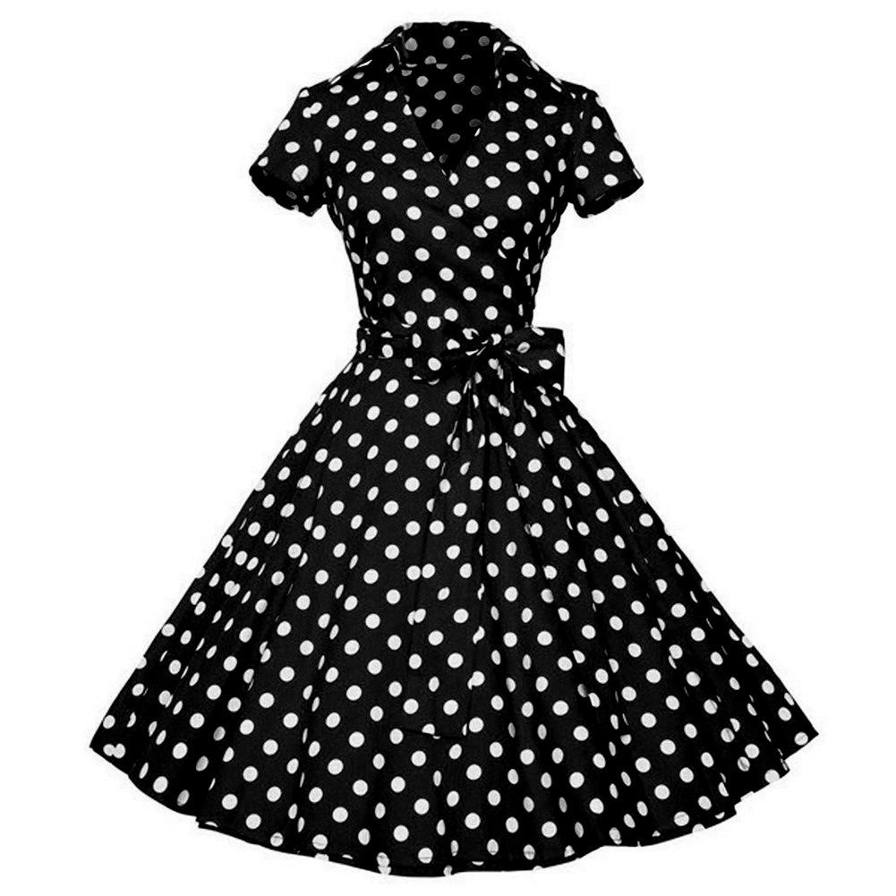 Women Short Sleeves Plus Size Vintage Ball Dresses-Vintage Dresses-Black-S-Free Shipping at meselling99