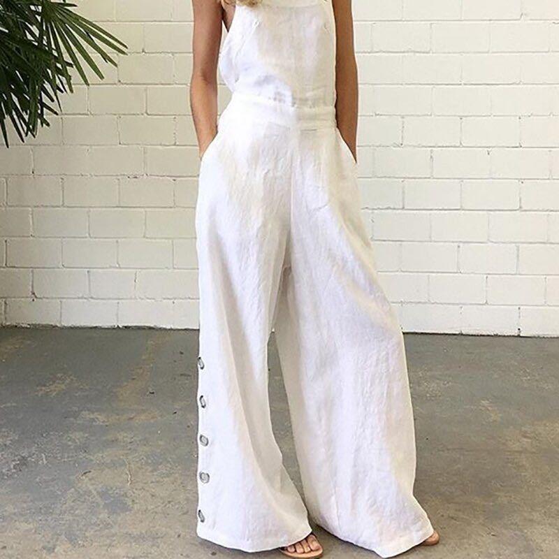 White Casual Women Loose Jumpsuits--Free Shipping at meselling99