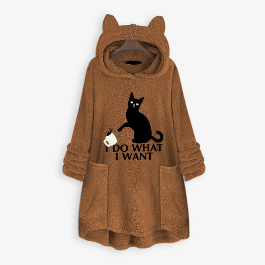 Casual Embroidery Cat Designed Loose Hoodies for Women-Shirts & Tops-Free Shipping at meselling99