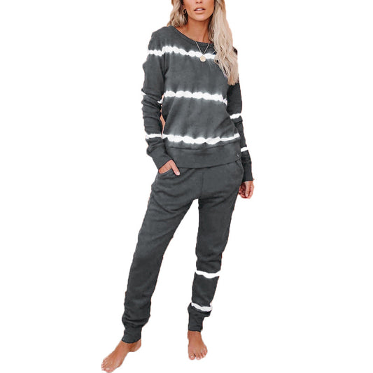 Women Striped Dyed Fall Pajamas Suit Homewear-Pajamas-Free Shipping at meselling99