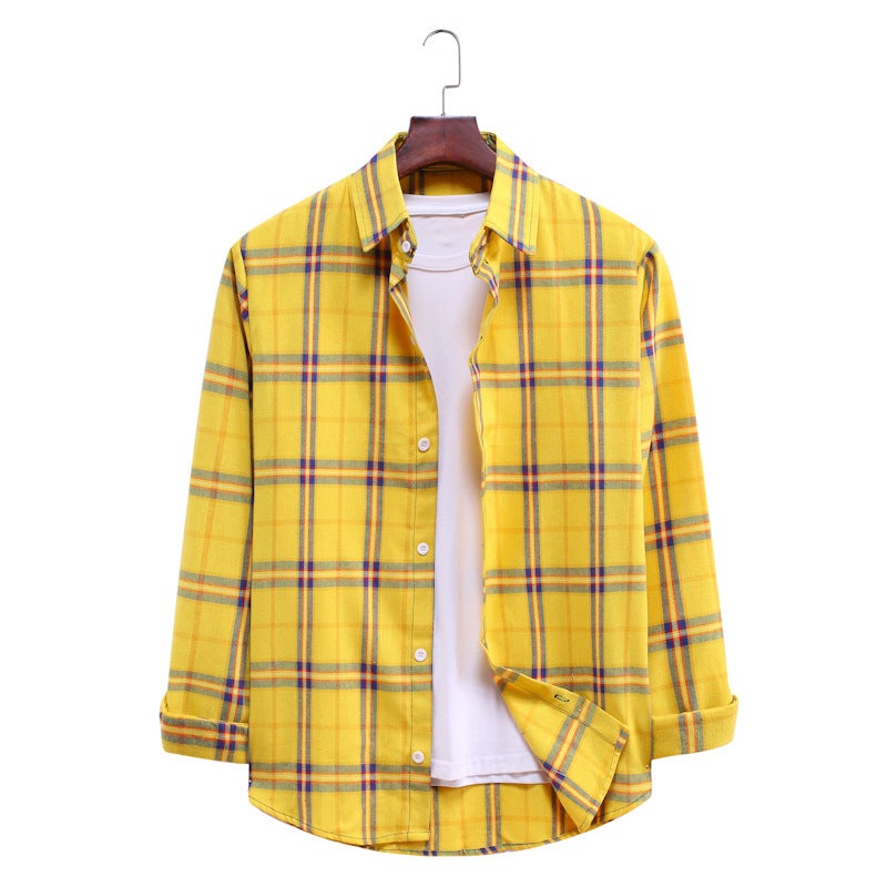 Casual Plaid Long Sleeves Shirts for Men-Shirts & Tops-AL032-Yellow-M-Free Shipping at meselling99