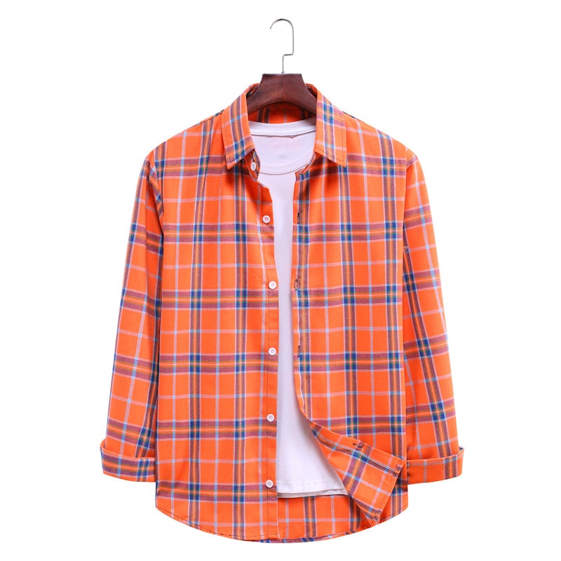 Casual Plaid Long Sleeves Shirts for Men-Shirts & Tops-AL032-Orange-M-Free Shipping at meselling99