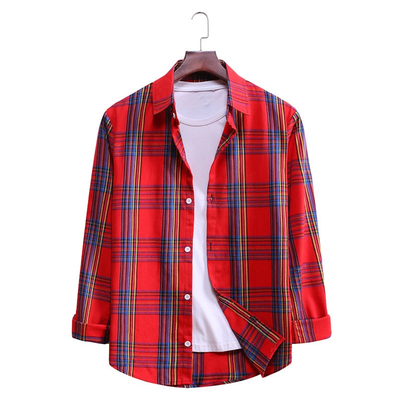 Casual Plaid Long Sleeves Shirts for Men-Shirts & Tops-AL029-Red-M-Free Shipping at meselling99