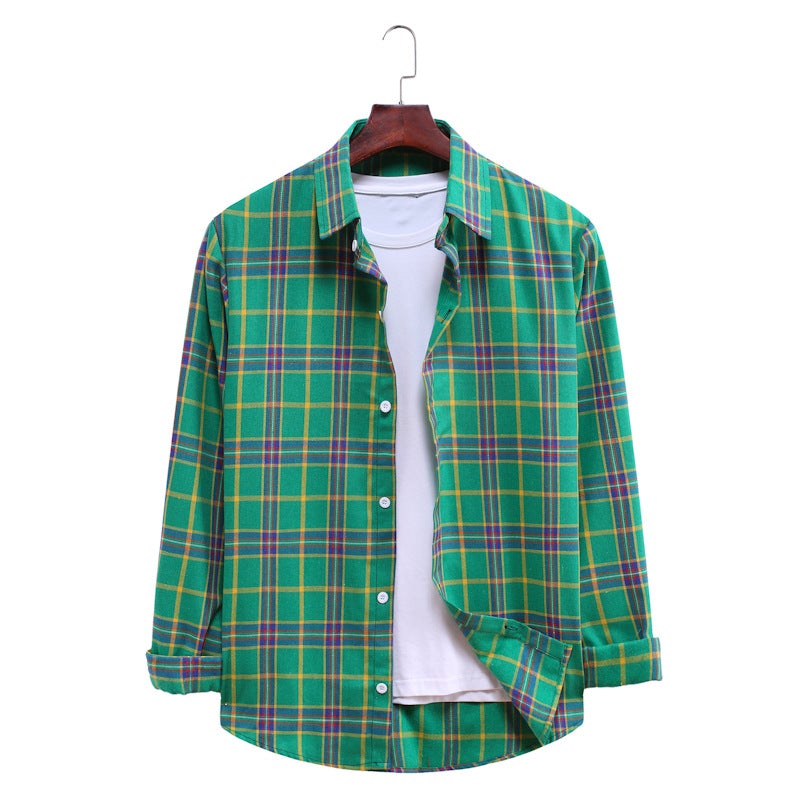 Casual Plaid Long Sleeves Shirts for Men-Shirts & Tops-AL032-Green-M-Free Shipping at meselling99