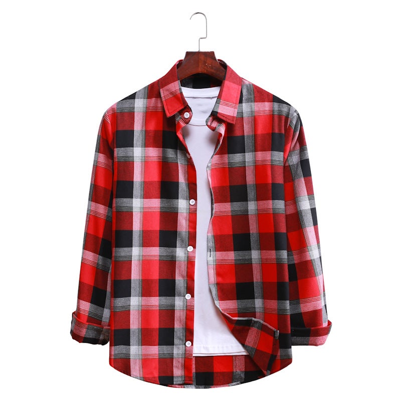 Casual Plaid Long Sleeves Shirts for Men-Shirts & Tops-AL027-Red-M-Free Shipping at meselling99