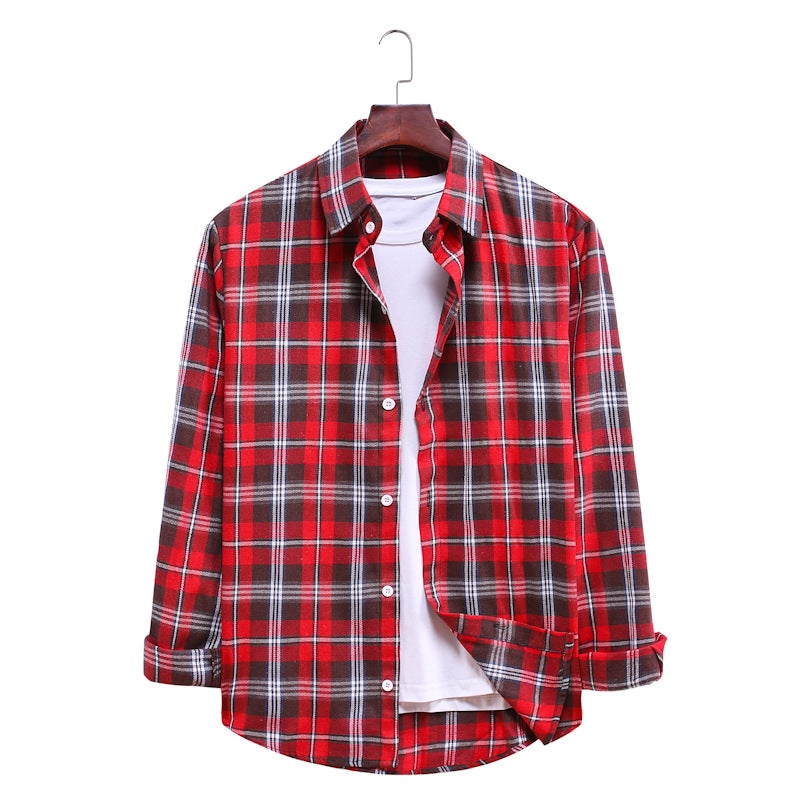 Casual Plaid Long Sleeves Shirts for Men-Shirts & Tops-AL031-Red-M-Free Shipping at meselling99