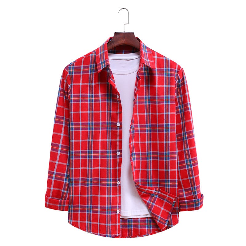 Casual Plaid Long Sleeves Shirts for Men-Shirts & Tops-AL032-Red-M-Free Shipping at meselling99