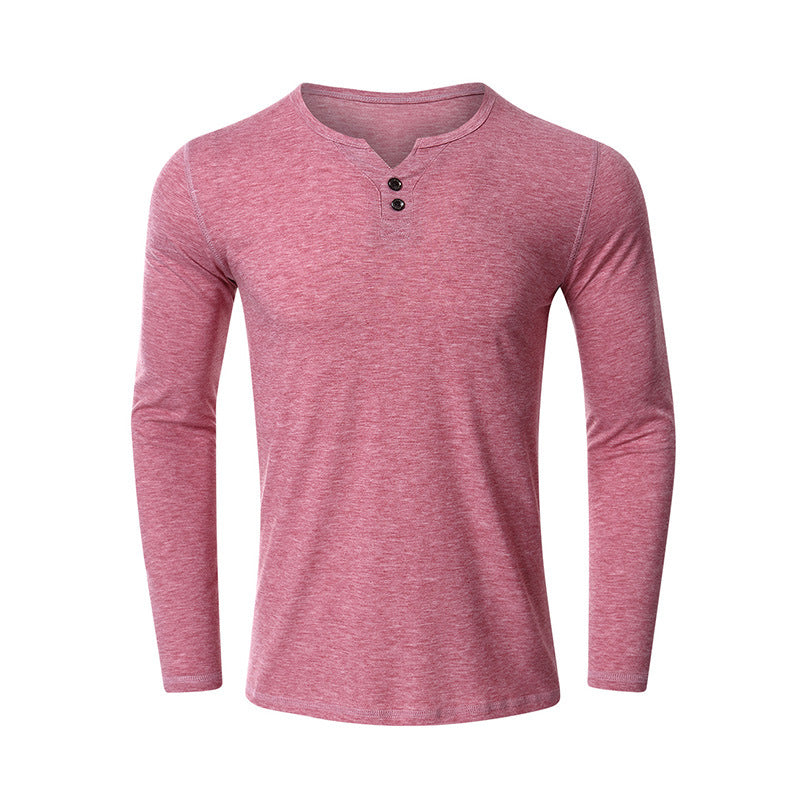 Fall V Neck Long Sleeves T Shirts for Men-Shirts & Tops-Brick Red-S-Free Shipping at meselling99