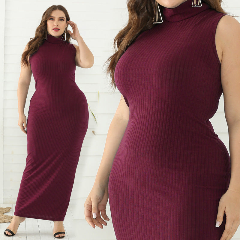 Summer Knitted Sleeveless Plus Sizes Dresses-Dresses-Wine Red-2XL-Free Shipping at meselling99