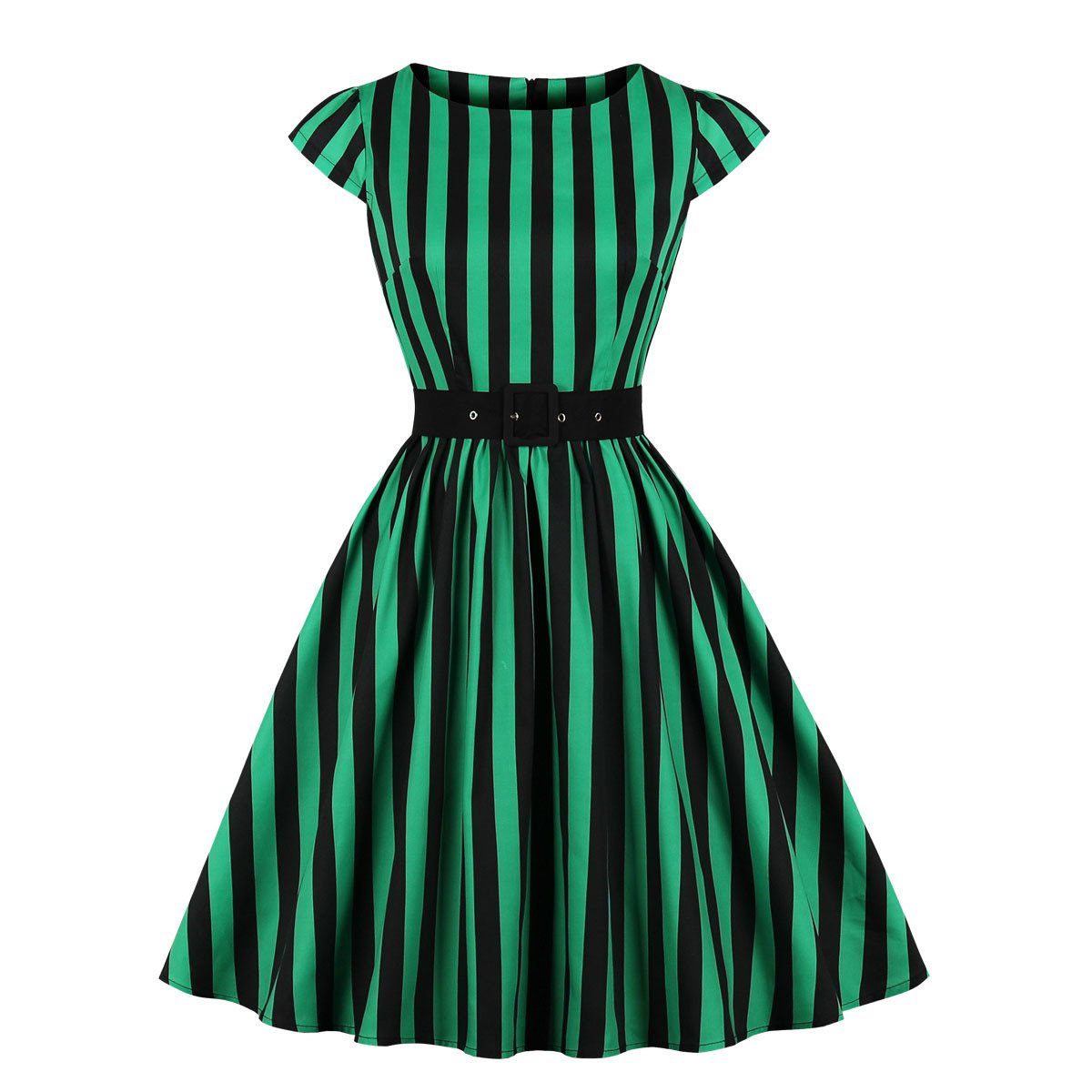 Women Regular Waist Dot Print Plus Sizes Midi Dresses-Vintage Dresses-Striped-S-Free Shipping at meselling99