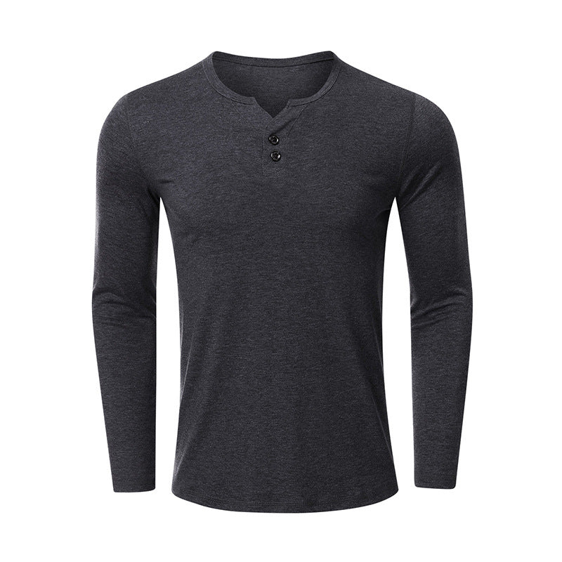 Fall V Neck Long Sleeves T Shirts for Men-Shirts & Tops-Grey-S-Free Shipping at meselling99