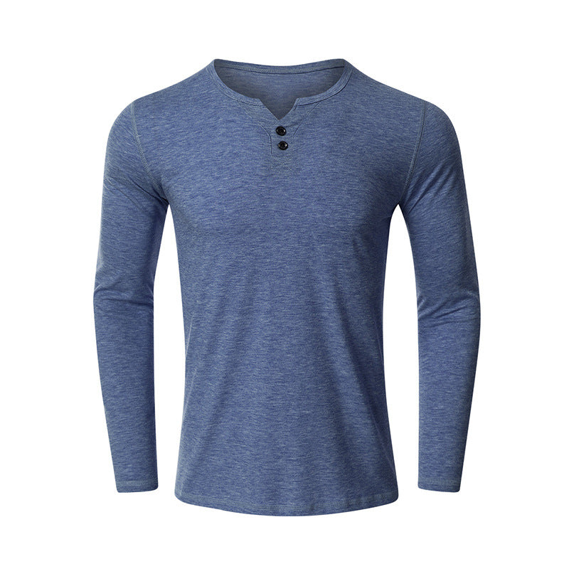 Fall V Neck Long Sleeves T Shirts for Men-Shirts & Tops-Blue-S-Free Shipping at meselling99