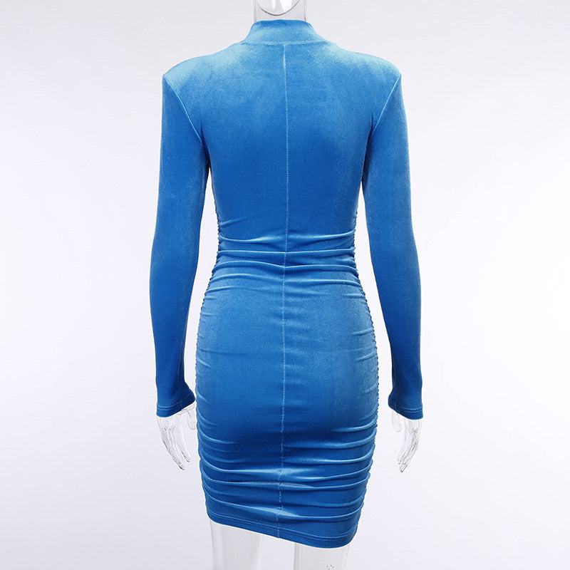 Sexy High Neck Long Sleeves Mini Dresses-Dresses-Free Shipping at meselling99