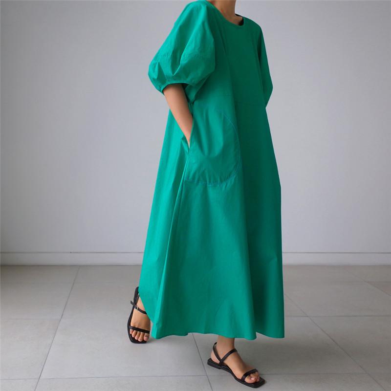Loose Cozy Puff Sleeves Long Dresses-Maxi Dresses-Free Shipping at meselling99