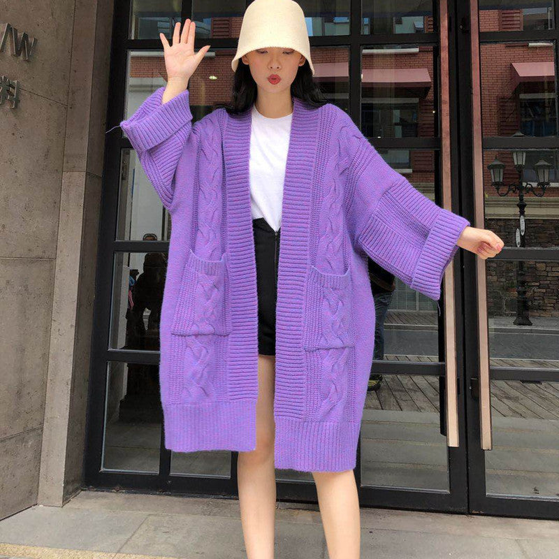 Casual Office Lady Knitted Cardigan Overcoats-Outerwear-Purple-One Size-Free Shipping at meselling99