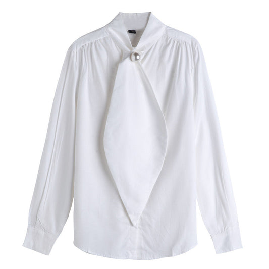 White Designed Pearl Women Long Sleeves Shirts-Shirts & Tops-Free Shipping at meselling99