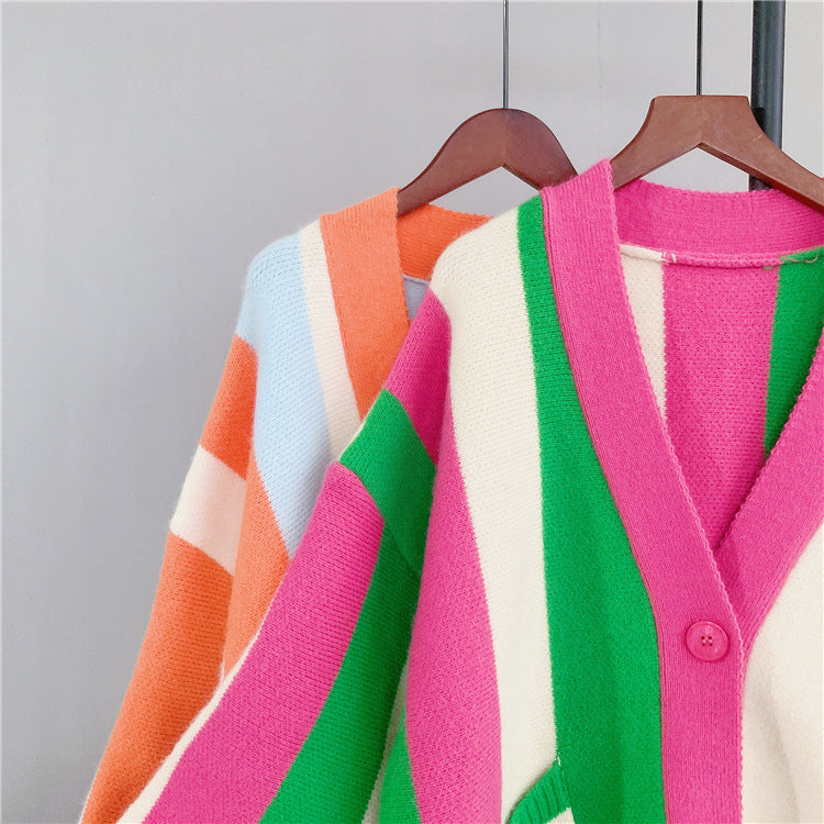 Women Striped Loose Knitting Cardigans-Women Sweaters-Free Shipping at meselling99