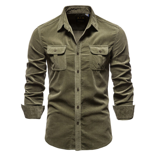 Casual Men Cotton Long Sleeves Shirts-Shirts & Tops-Green-M-Free Shipping at meselling99