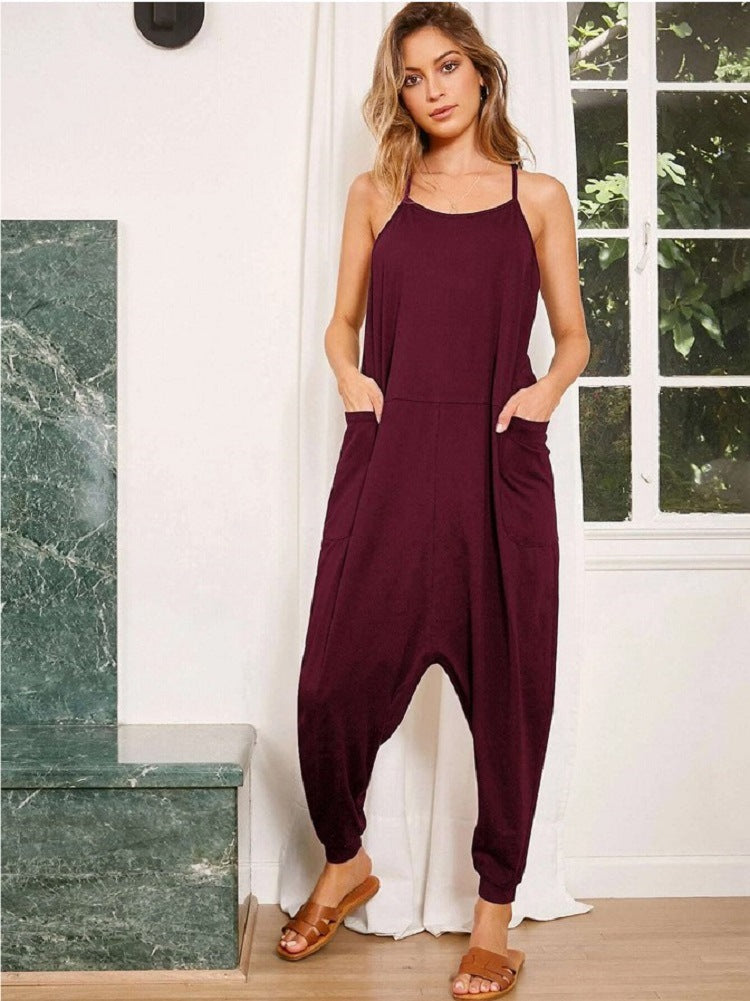 Fashion Casual Women Harem Rompers-Wine Red-S-Free Shipping at meselling99