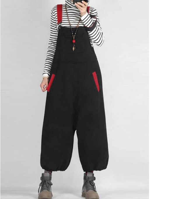 New Split Joint Casual Overalls Jumpsuits-Black-S-Free Shipping at meselling99