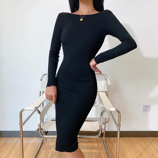 Sexy Backless Long Sleeves Fall Sheath Dresses-Dresses-Free Shipping at meselling99