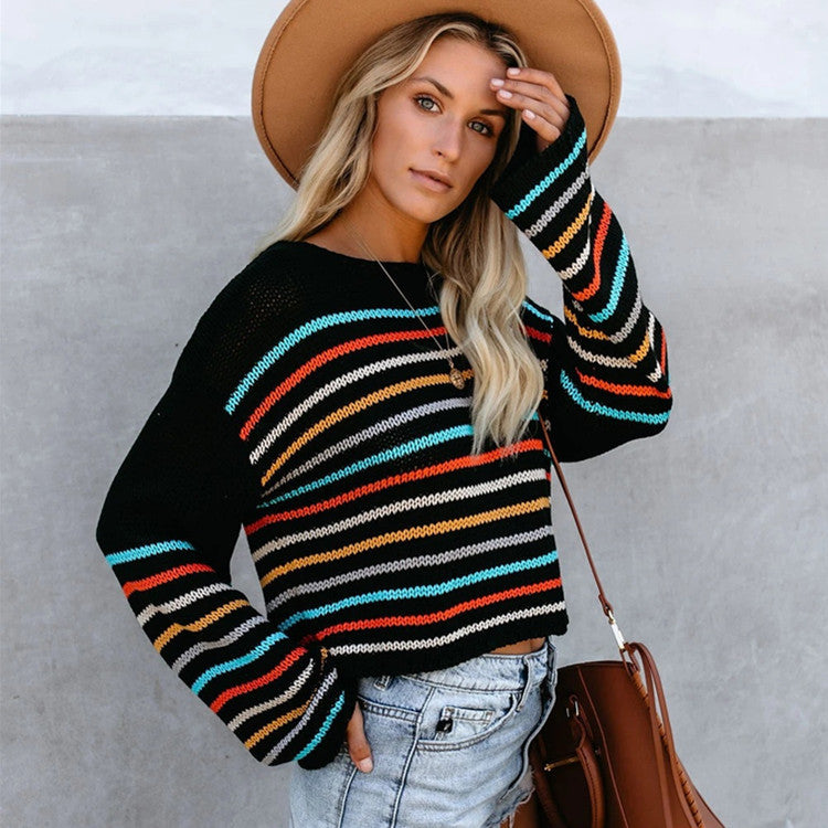 Fashion Knitting Striped Sweaters-Black-S-Free Shipping at meselling99