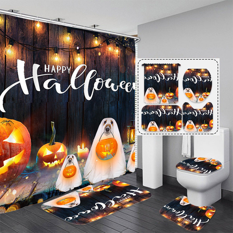 Pumpkin Halloween Fabric Shower Curtain Sets for Bathroom Decoration-Shower Curtains-A-Shower Curtain+3Pcs Mat-Free Shipping at meselling99