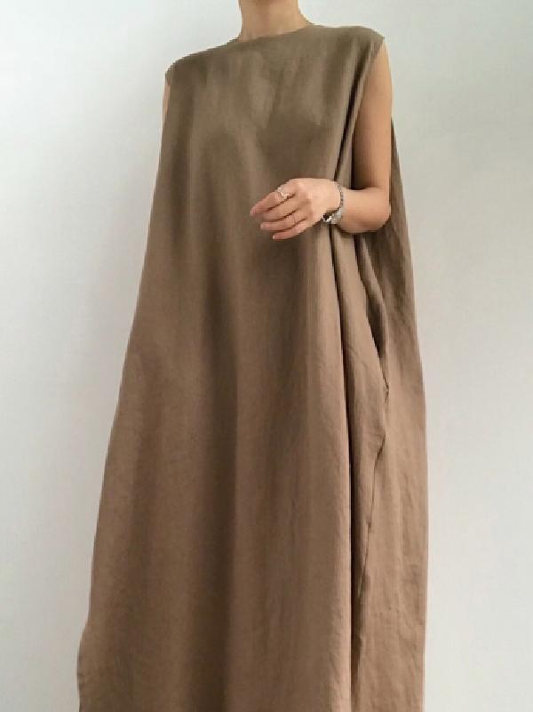 Meselling99 Simple Loose Split-side Sleeveless Long Dress-Maxi Dress-Free Shipping at meselling99
