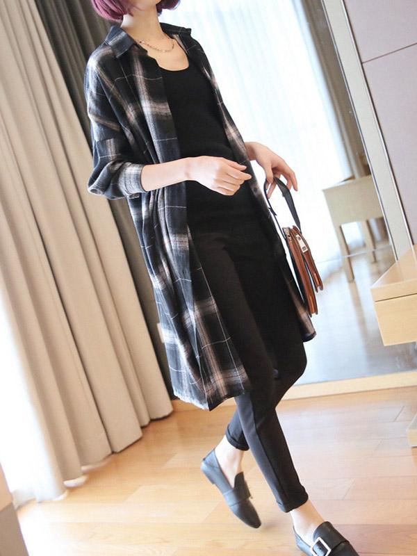 Personality Black&White Plaid Blouse Outwear-Outwears-Free Shipping at meselling99