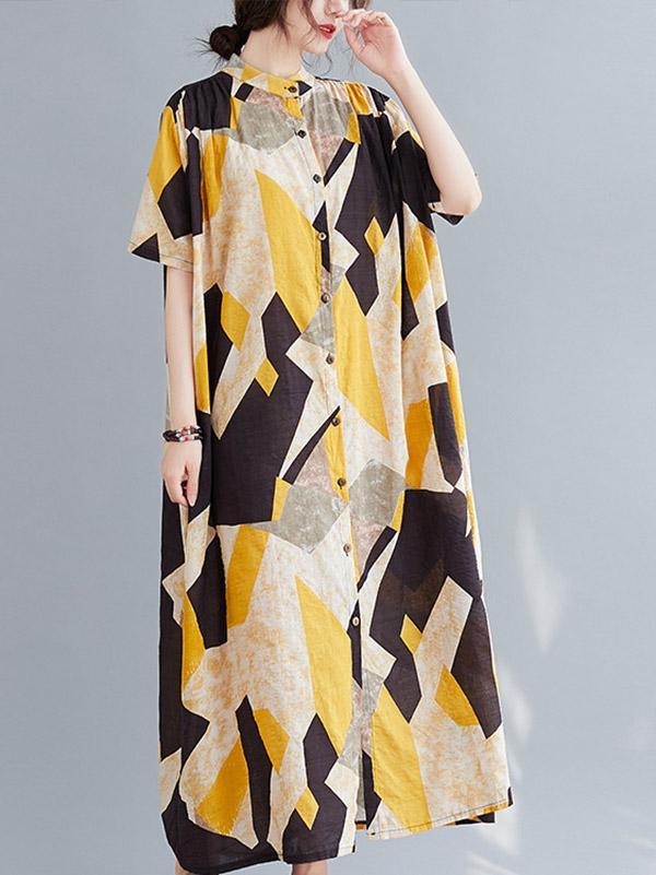 Meselling99 Original Printed Stand Collar Dress-Maxi Dress-SAME AS PICTURE-FREE SIZE-Free Shipping at meselling99