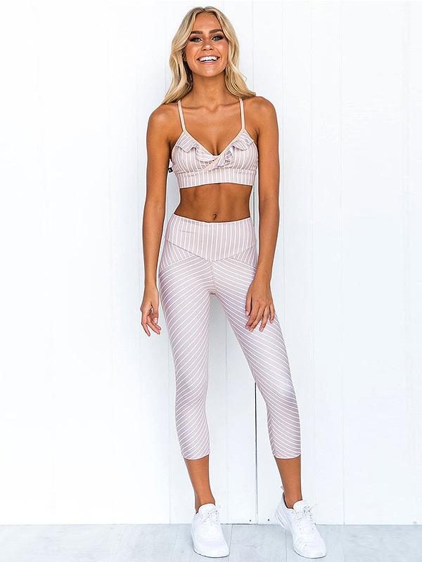 Meselling99 Falbala Padded Gym Bra And Leggings Suits-Yoga&Gym Suits-PINK-S-Free Shipping at meselling99