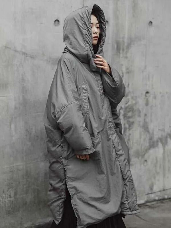 Super Loose Quilted Split-side With-hat Outwear Outerwear Long Coat-Outwears-LIGHT GRAY-FREE SIZE-Free Shipping at meselling99