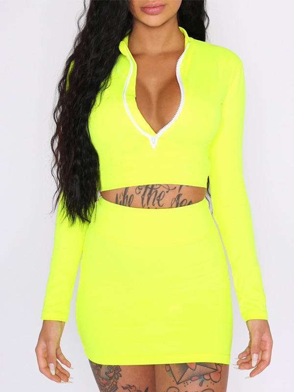 Meselling99 Sexy Long Sleeves Tee And Skirt Suits-Yoga&Gym Suits-GREEN-S-Free Shipping at meselling99