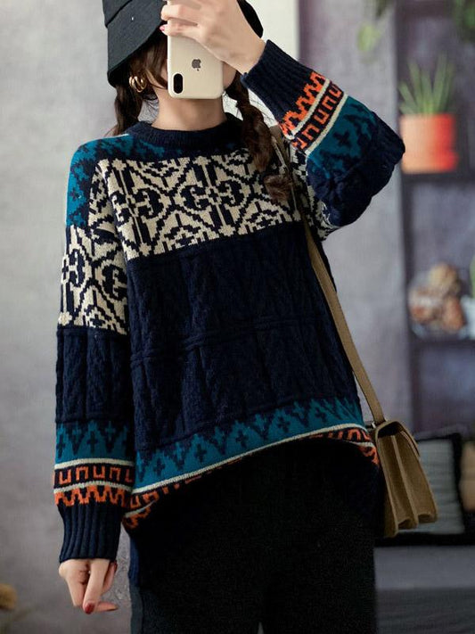 Stylish Split-Joint High-Neck Knitting Sweater-Sweaters-BLUE-FREE SIZE-Free Shipping at meselling99