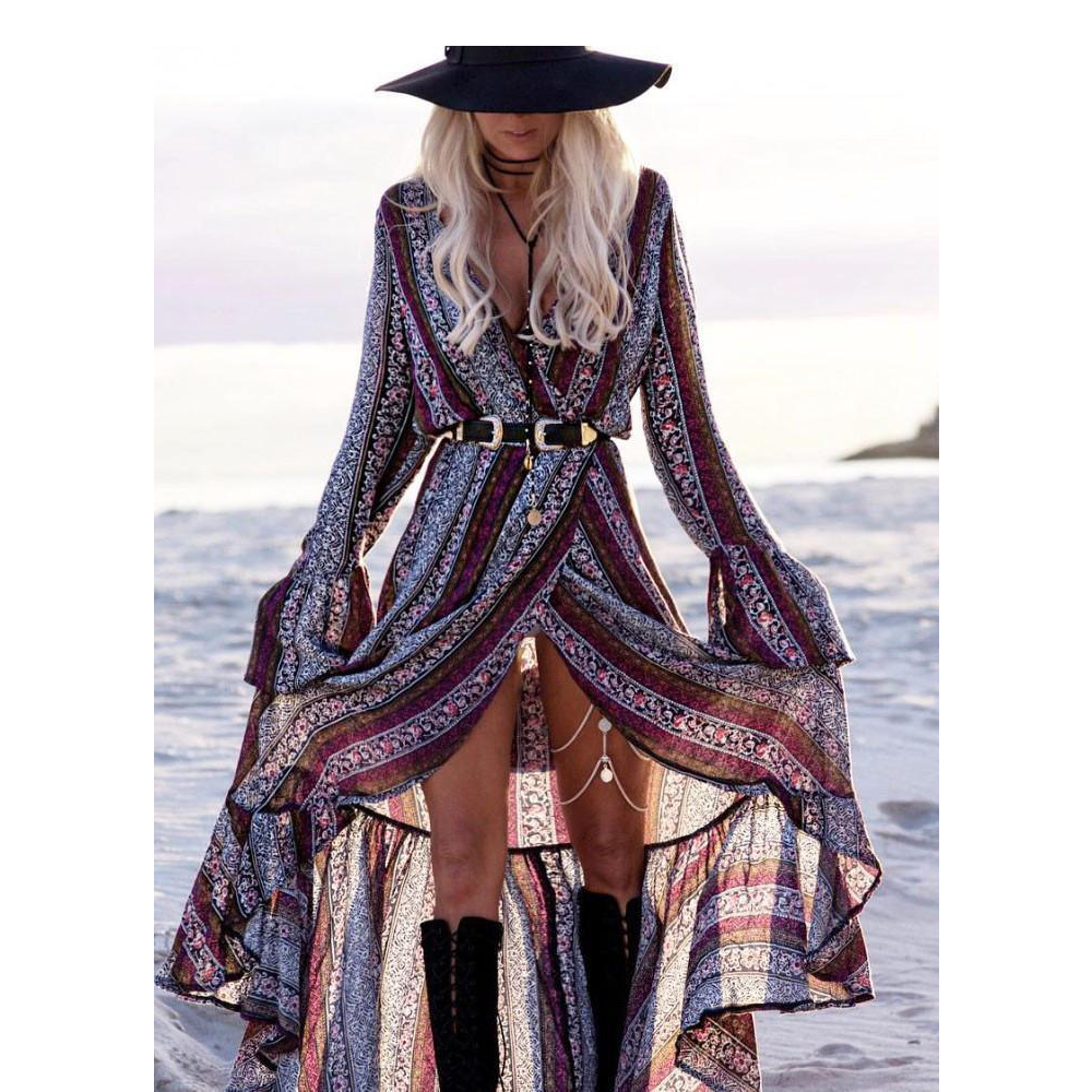 Women Hot Selling Bohemia Long Beach Dresses-Maxi Dresses-Purple-S-Free Shipping at meselling99