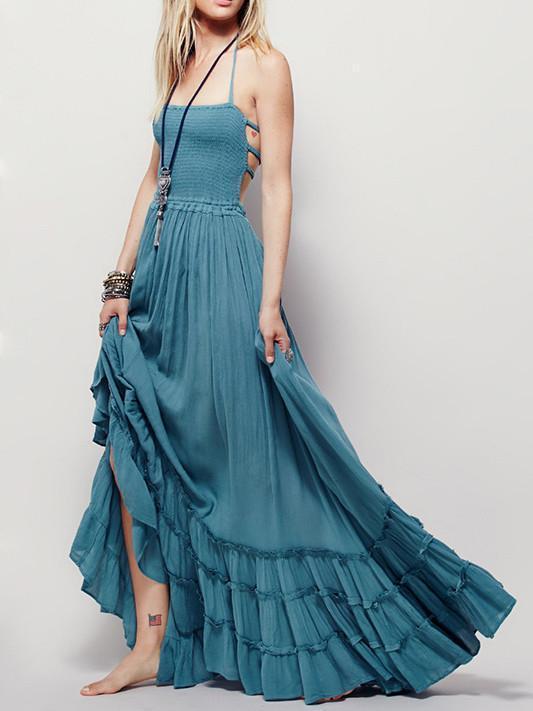 Meselling99 Fashion Sexy Off-Back Lace-up Beach Maxi Dress-Maxi Dresses-S-lake blue-Free Shipping at meselling99