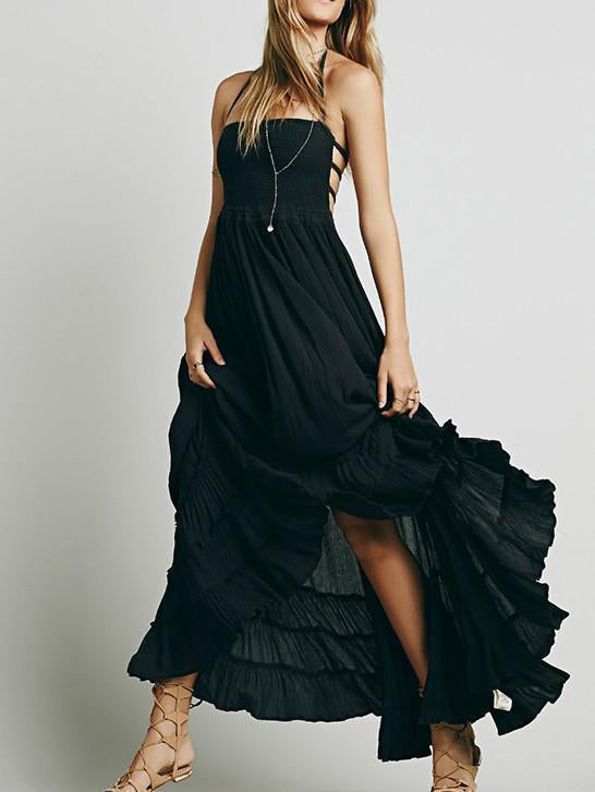 Meselling99 Fashion Sexy Off-Back Lace-up Beach Maxi Dress-Maxi Dresses-S-black-Free Shipping at meselling99