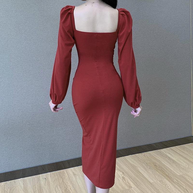 Sexy Square Neckline Split Long Sleeves Dresses-Dresses-Free Shipping at meselling99