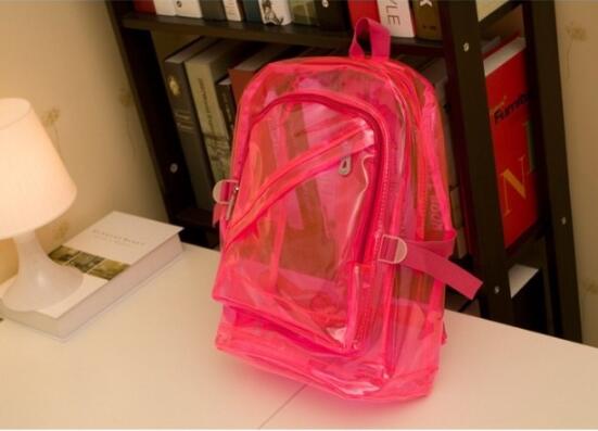 2020 waterproof women PVC backpacks candy color transparent student backpacks-Pink-Free Shipping at meselling99