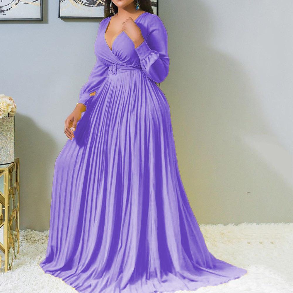 Women V Neck Plus Size Long Dresses-Maxi Dresses-Purple-S-Free Shipping at meselling99